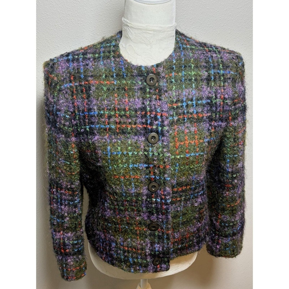 Vtg Herbert Grossman Mohair Wool Tweed Jacket~Sz 6~Plaid Old‎ Money Classic USA